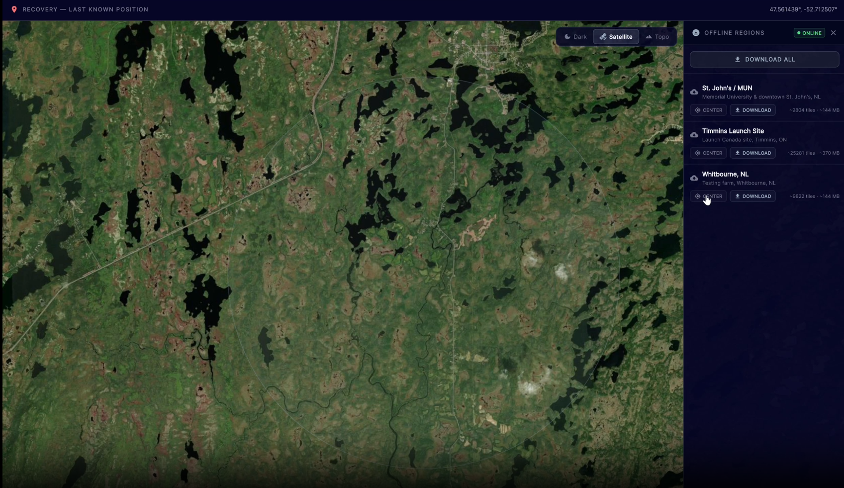 Map view with rocket trajectory