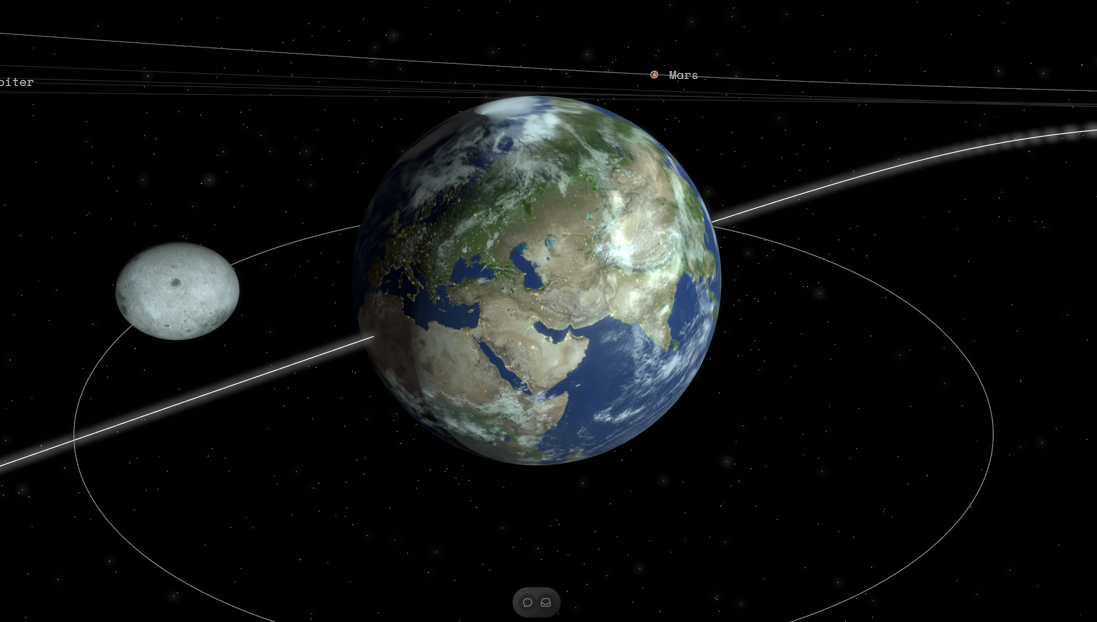 Interactive orrery displaying planets and near-Earth objects with detailed orbital paths.